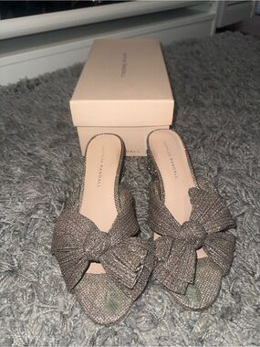 Loeffler Randall Metallic Knot Slide Mules in Shimmery Taupe